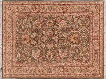 handmade Traditional Mehal Green Taupe Hand Knotted RECTANGLE 100% WOOL area rug 6x9